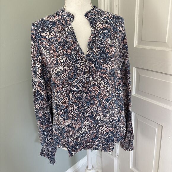 Maeve Tops - Anthropologie Maeve V-Neck Blouse Medium Blue Balloon Sleeve Pink